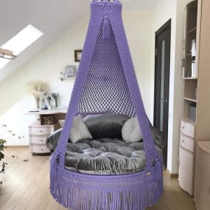 MACRAME SWING/ SWING FOR ADULTS/ PREMIUM SWING WITH MACRAME FLORAL DESIGN/ JHULA POLYESTER LARGE SWING (PURPLE DIY(DO-IT-YOURSELF))