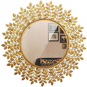 Handicrafts Decorative Mirror Round Gold Leaf Pattern
