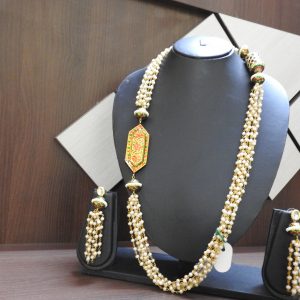 IMITATION KUNDAN MEENA RED & GREEN ROUND NECKLACE & EARNINGS / ARTIFICIAL KUNDAN MEENA JEWELLERY RED & GREEN NEKLACE & EARNINGS