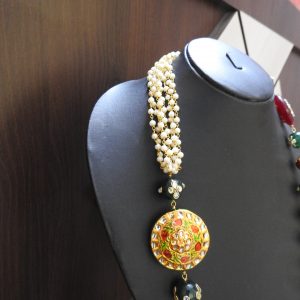 IMITATION KUNDAN MEENA GREEN & RED ROUND NECKLACE & EARNINGS / ARTIFICIAL KUNDAN MEENA JEWELLERY GREEN & RED NEKLACE & EARNINGS