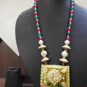 IMITATION KUNDAN MEENA GREEN & RED NECKLACE / ARTIFICIAL KUNDAN MEENA JEWELLERY GREEN & RED NEKLACE