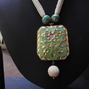 IMITATION KUNDAN MEENA GREEN NECKLACE / ARTIFICIAL KUNDAN MEENA JEWELLERY NEKLACE GREEN