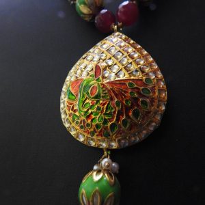IMITATION KUNDAN MEENA RED & GREEN NECKLACE & EARNINGS / ARTIFICIAL KUNDAN MEENA JEWELLERY RED & GREEN NEKLACE & EARNINGS