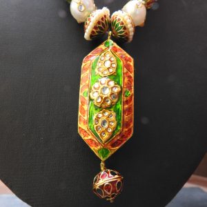 IMITATION KUNDAN MEENA RED & GREEN NECKLACE / ARTIFICIAL KUNDAN MEENA JEWELLERY RED & GREEN NEKLACE