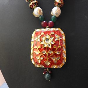 IMITATION KUNDAN MEENA RED NECKLACE / ARTIFICIAL KUNDAN MEENA JEWELLERY RED NEKLACE