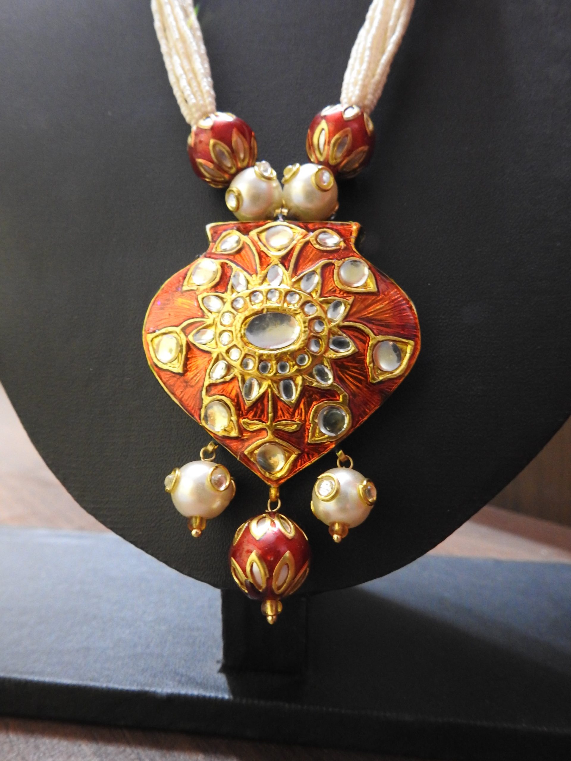IMITATION RED KUNDAN MEENA NECKLACE / ARTIFICIAL KUNDAN MEENA JEWELLERY RED NEKLACE