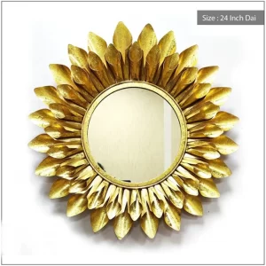 Handicrafts Decorative Mirror Round Gold Color