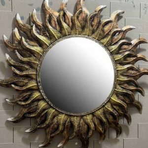 Handicrafts Decorative Mirror Round Gold Sun Pattern