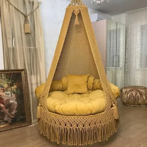 MACRAME SWING/ SWING FOR ADULTS/ PREMIUM SWING WITH MACRAME FLORAL DESIGN/ JHULA POLYESTER LARGE SWING (Gold DIY(DO-IT-YOURSELF))