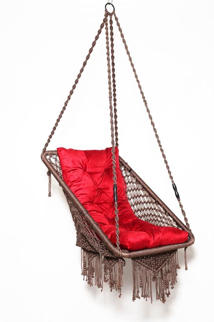 Macrame Swing/ Swing for Adults/ Premium C Shape Swing with Macrame Floral Design/ Jhula Polyester Large Swing (Red, White, DIY(Do-It-Yourself))