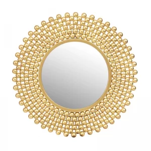 Handicrafts Decorative Mirror Round Gold Color Bead Design